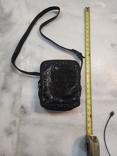 Sas Black Alligator Patent Leather Handbag Adjustable Crossbody Purse Usa Keyfob