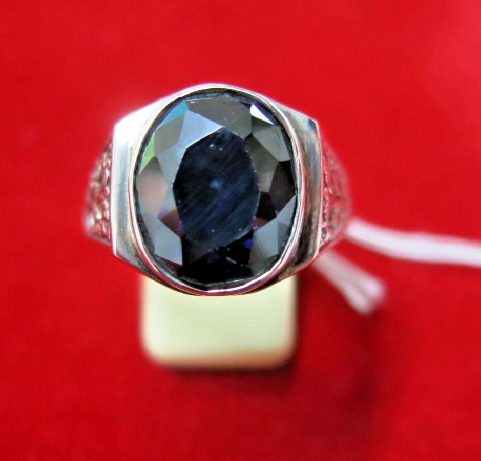 Vintage Men's Signet Sterling Silver Dark Amethyst Ring Oval Bezel Set, Size 12 - Image 2 of 4