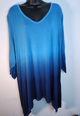 Sunday Women's Size 3X Blue Hombre Cold Shoulder 3/4 Sleeve Shark Bite ...