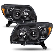 For 2006 2007 2008 2009 Toyota 4Runner Black Housing Headlights Amber Lamps Pair