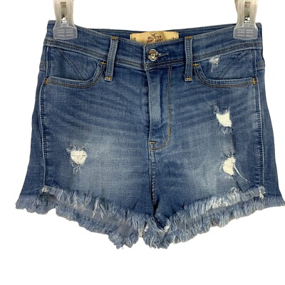 Hollister Short Shorts Women Booty Shorts High Rose Stretch Blue Denim 24 