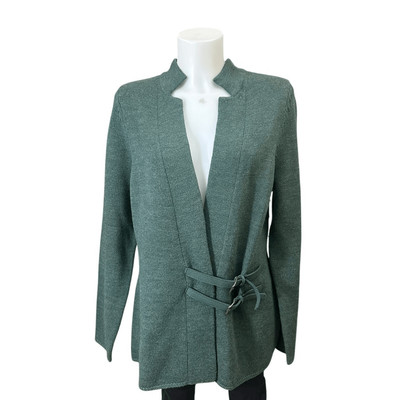 100% Merino Wool Knit Green Belted Cardigan Sweater by Avellini size 1X new