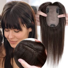 18" Edda Human Hair Topper 2A# Brown bangs human hair piece women 3x5 silk base