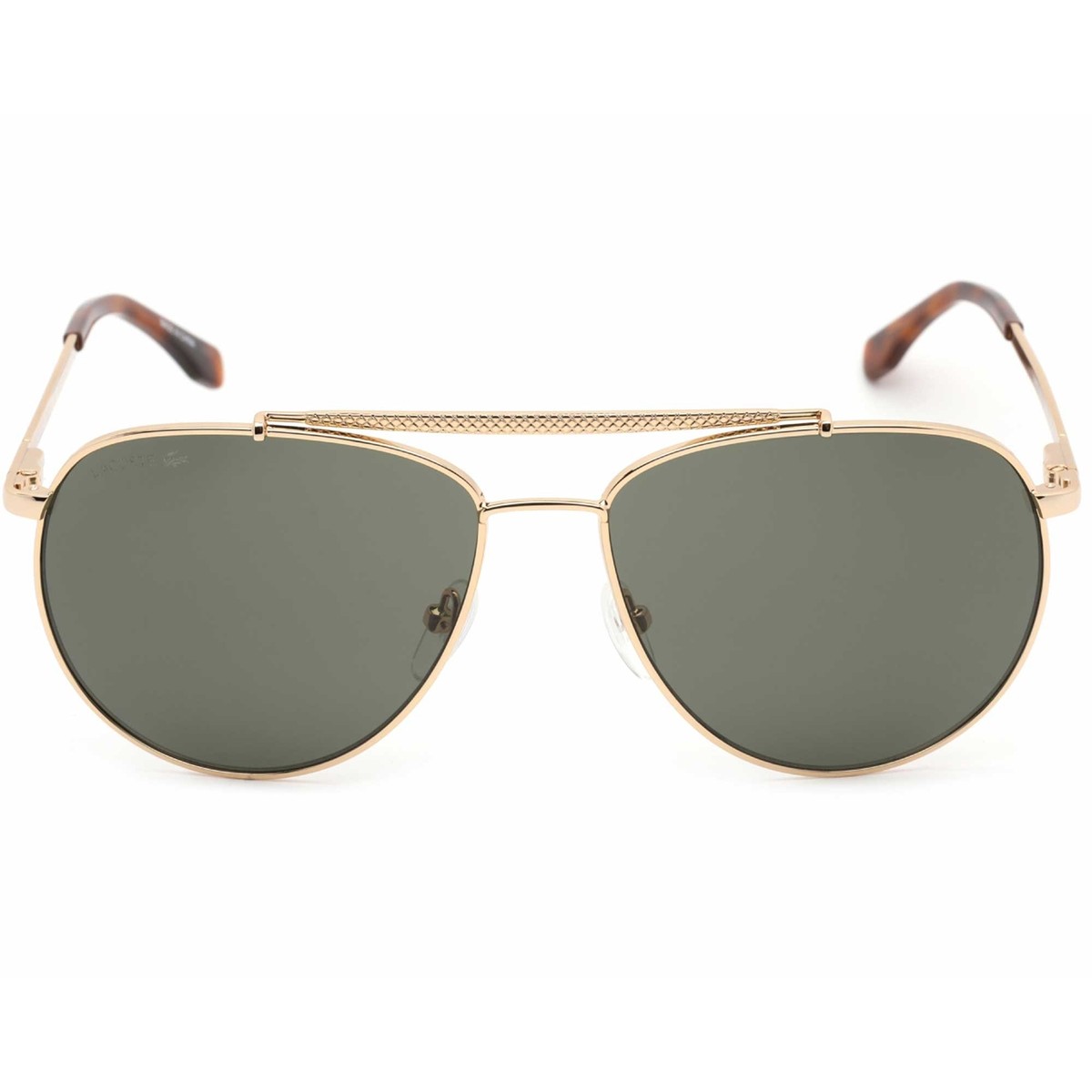 Lacoste Men's Sunglasses Gold Metal Pilot Frame Green Lens LACOSTE
