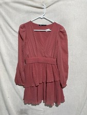 Zara Womens Size Xs Red Long Sleeve Blossom V-Neck Mini Dress