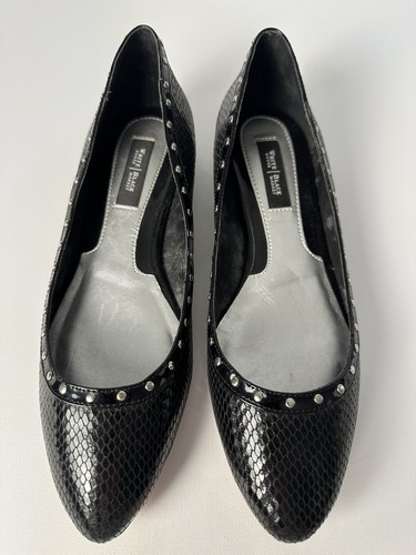 White House Black Market Sz 7 M Flats Shoes Womens Snake Black Skin Print Studs