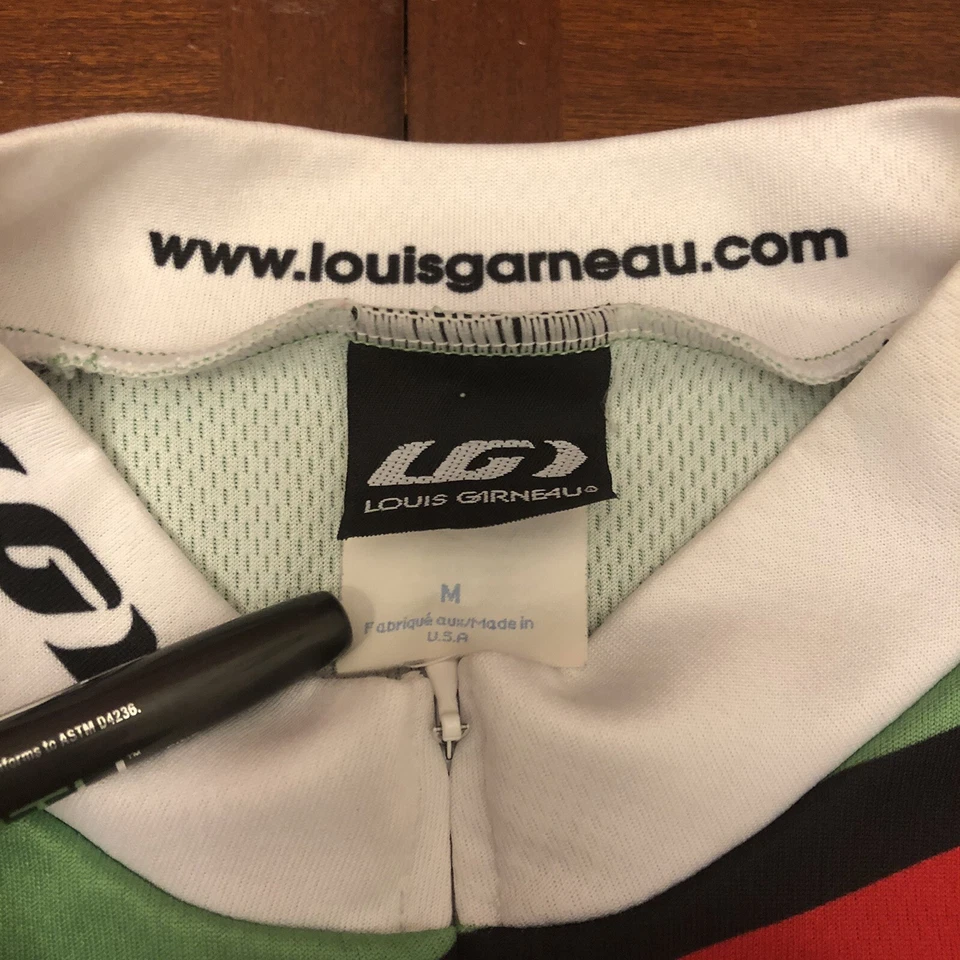 Louis Garneau Men’s Cycling Jersey M Green Red Bike SS Half Zip Purely Custom - Image 3 of 4