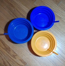 Lot of 3 - Fun Kids Plastic Cereal Bowls With Straws - 1 Orange 2 Blue - EUC