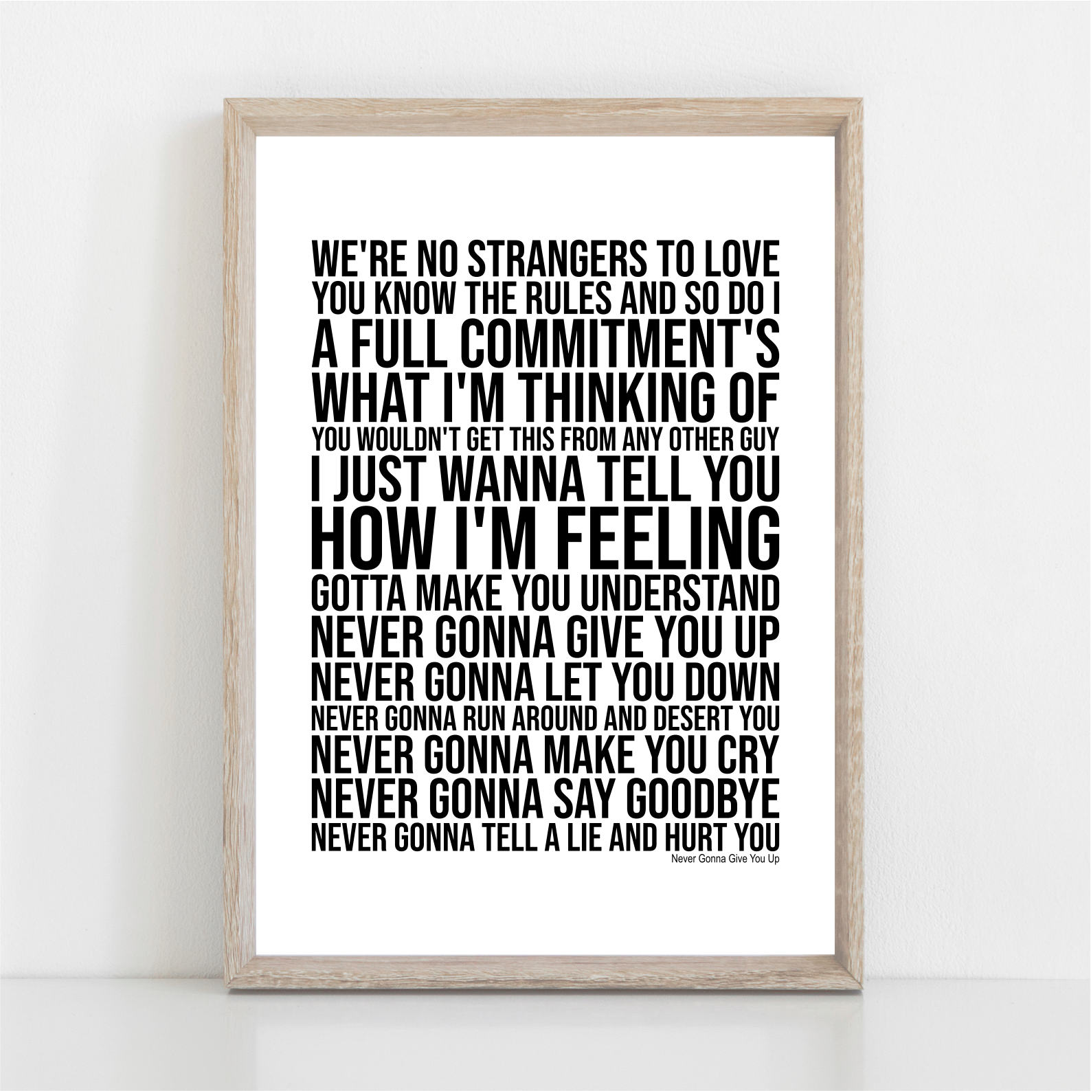 printable Rick Roll poster, cut vertically along bottom lyrics