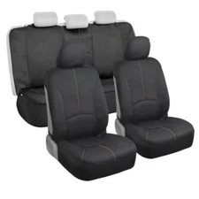 Black Waterproof Neoprene Full Set Sideless Seat Covers (Beige Stitching)