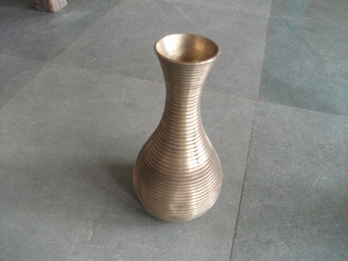 2 Pc Vintage Lines Engraved Brass Handcrafted Unique Flower Vase/Pot - Picture 4 of 9
