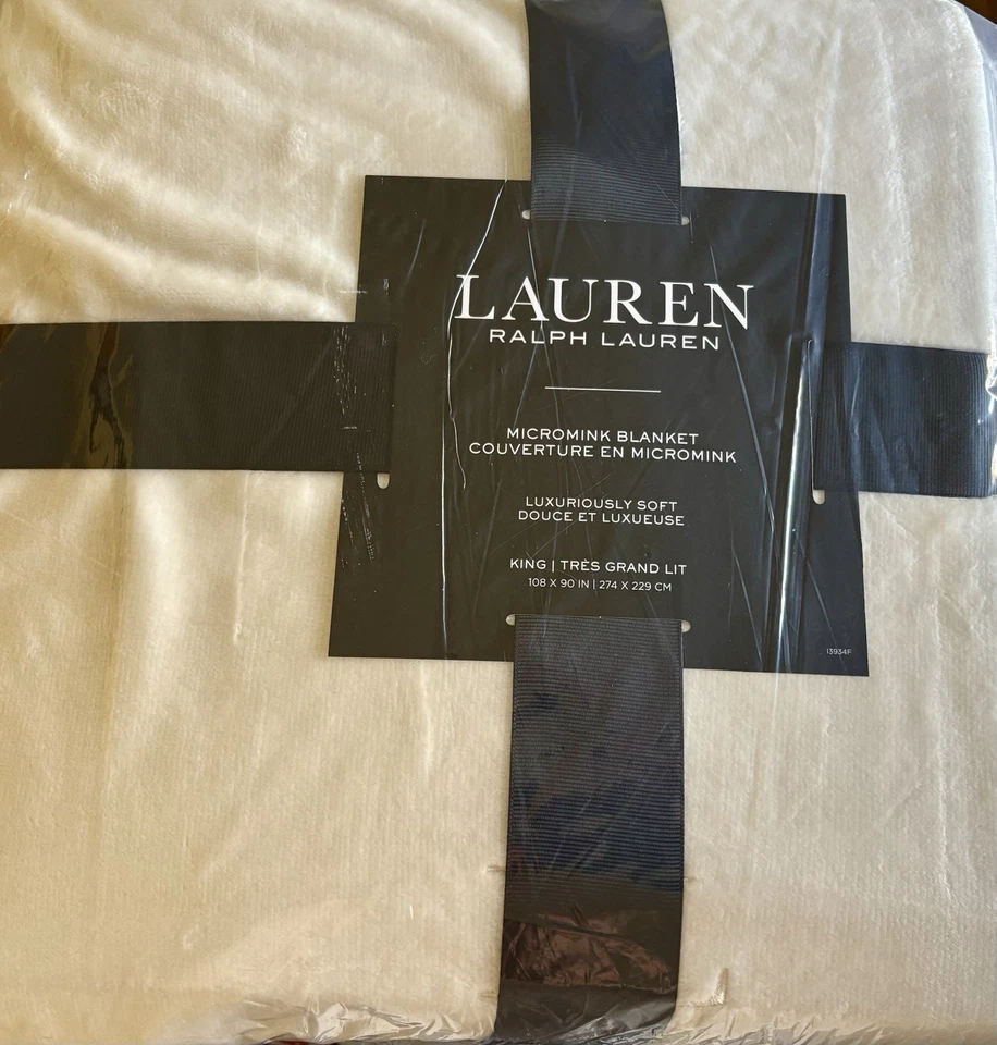 LAUREN RALPH LAUREN Classic Micromink King Size Blanket- CREAM 108”x90” - Image 2 of 4