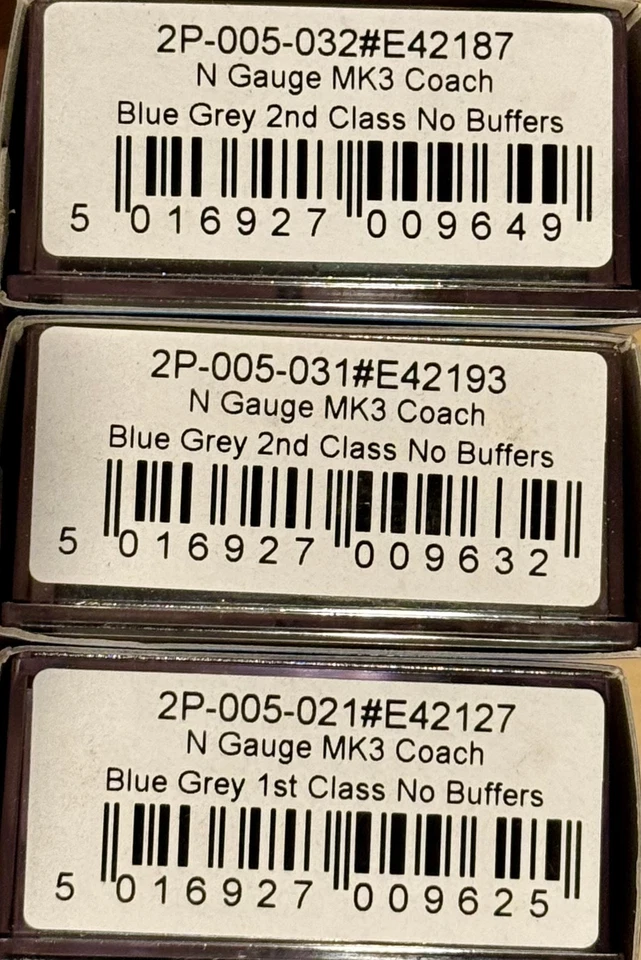 Dapol lot of 3 BR Eastern Region MK 3 HST coaches blue/grey, New, N Gauge - Image 2 of 3