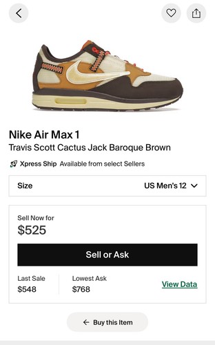 Nike Air Max 1 Travis Scott Brown size 12 - Picture 7 of 7