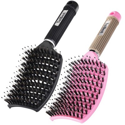 Boar Bristle Brush Set - Dry/Wet Detangler for Fine, Thick, Black & Pink 