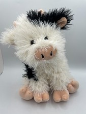 Walmart White Black Cow Plush Long Shaggy Fur Hairy Stuffed Animal 14" Sits