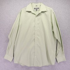 Kenneth Cole Reaction Shirt Mens Large 16 34/35 Button Green Striped Long Sleeve