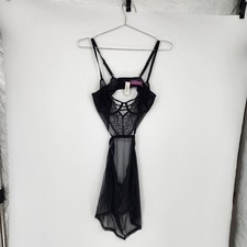 Adore Me Medium Black Rae Unlined Babydoll  G String Set Lingerie NWT