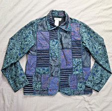 Vtg Coldwater Creek Patchwork Jacket Women's M Floral Striped Silk Embroidered