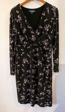LAUREN Ralph Lauren Womens Wrap Dress Jersey 3/4 Sleeve Black Purple Floral