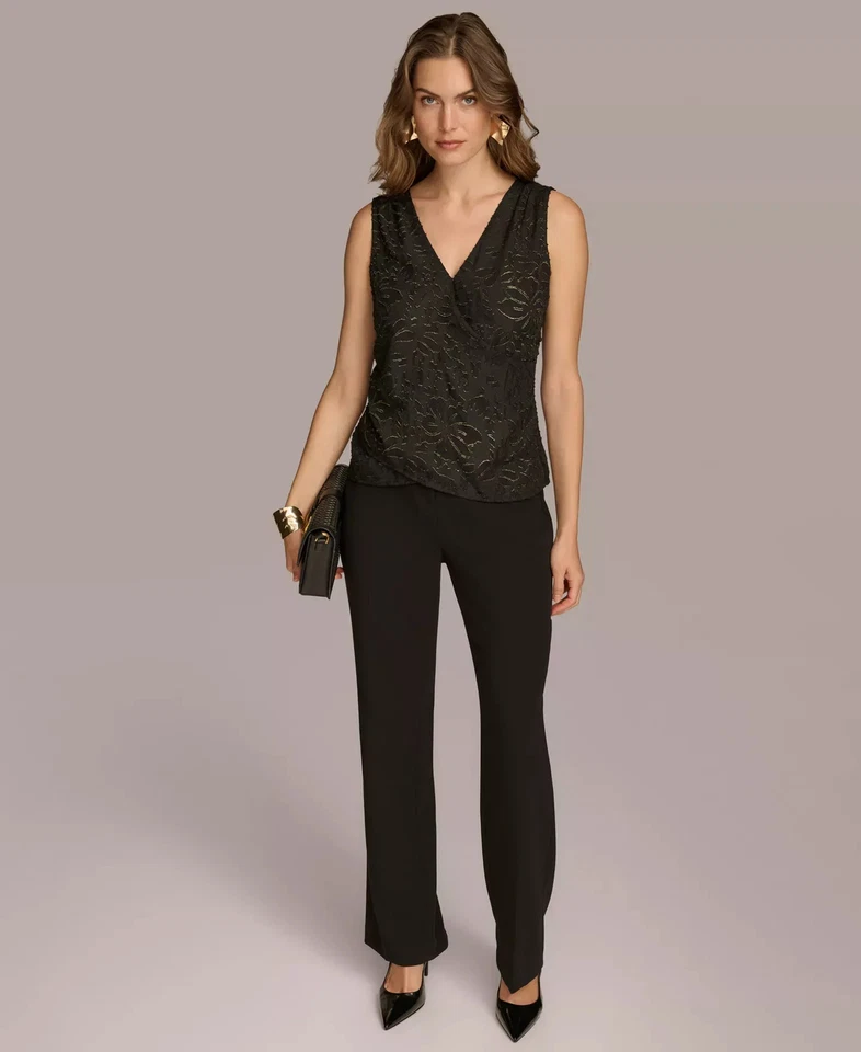 Top para mujer Donna Karan New York talla XL metálico floral envolvente sintético Foto 4 de 4