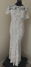 NWT DAVID'S BRIDAL champaign long bodycon gown floral lace short sleeve sequin 2