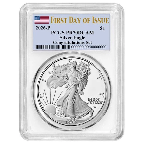 2026-P $1 1-oz Proof American Silver Eagle Congratulations Set PCGS PR70DCAM
