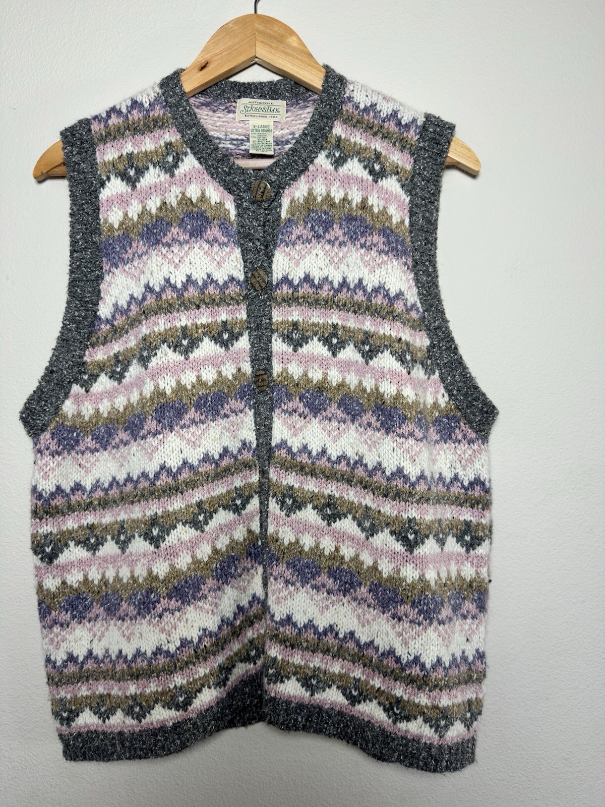 St. John's Bay Patterned Button Vest Geometric Gr… - image 1