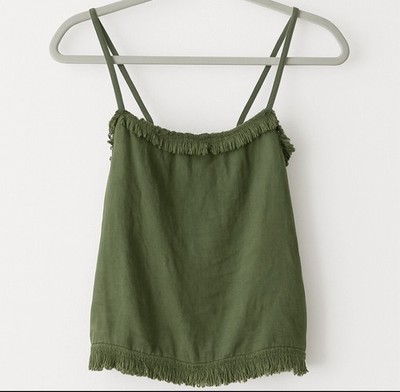 Francesca Bettini Italian Linen Fringe Trim Tank Top Green Made in Italy SZ S