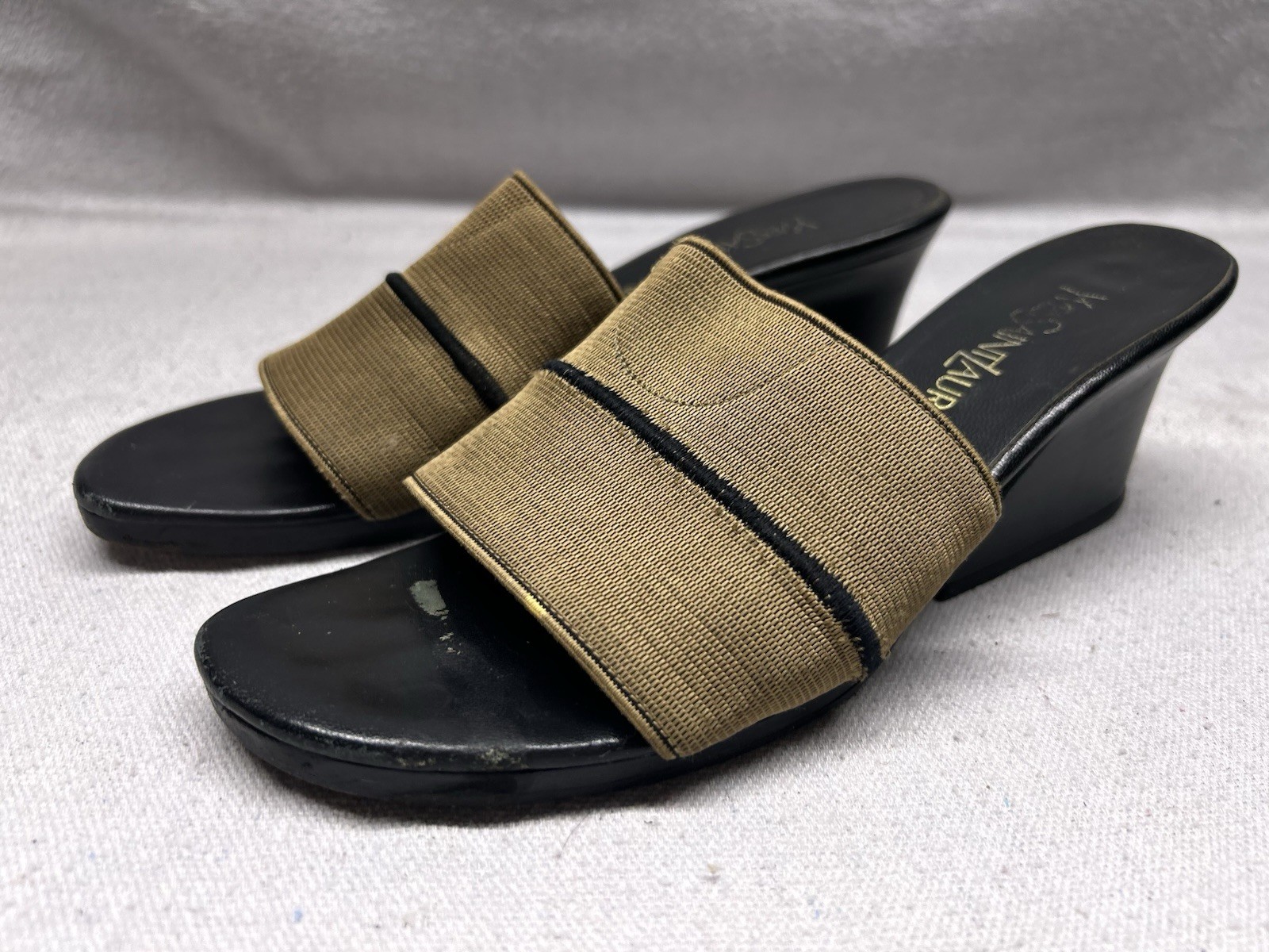 Scarpe donna Yves Saint Laurent oro 8 5 elasticizzate slip on mules punta aperta