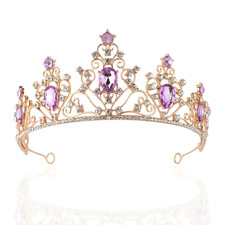 Princess Crown Gem Crystal Gold Tiara Queen Rapunzel Crown Bride Bridal Purple