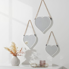 Rope Hanging Heart Mirrors (Set of 3) - White (black available too)