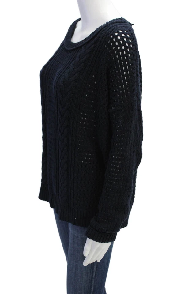 360 Свитер женщин длинным рукавом декольте открытый вязаный свитер темно-синий хлопок маленький - Изображение 2 из 4