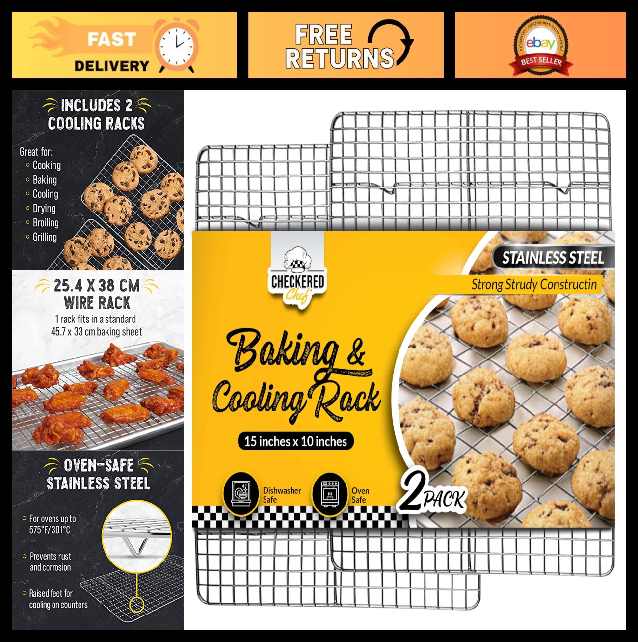 Cooling Racks Set of 2 - 10" x 15" Stainless Steel Baking & Cooking Wire Grids
Opens in a new window