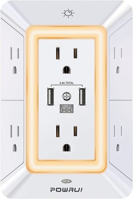 Multi Plug Outlet Surge Protector -  6 Outlet Extender with 3 USB Ports (