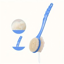 1 Soft Loofah Brush and Bristle Bath Body Brush with Curved Long Handle - Odorle