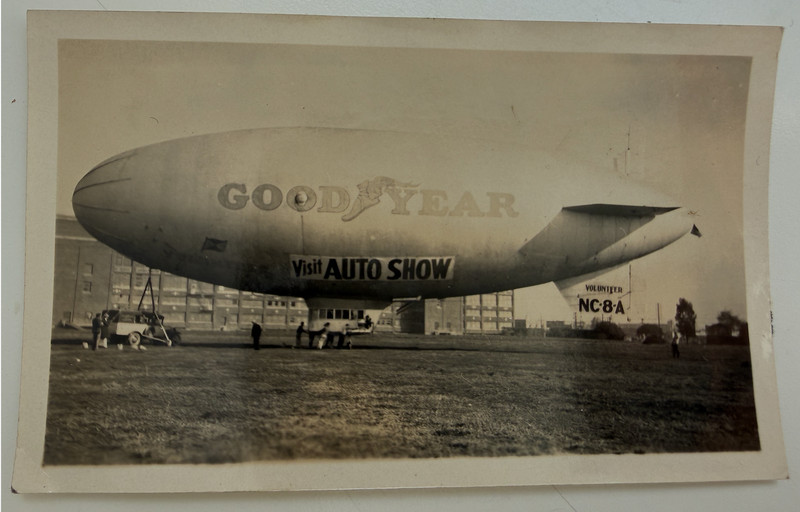 1930s Goodyear Blimp NC-8A Auto Show Snapshot Photo Airship Aviation Dirigible
