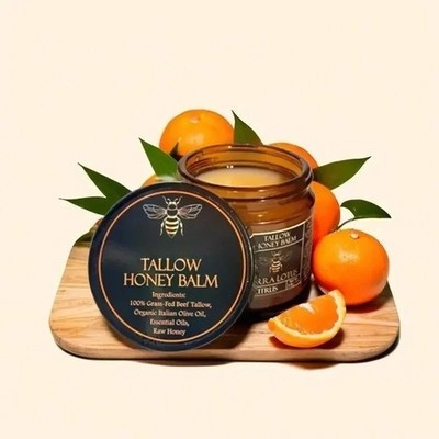 Organic Grass-Fed Beef Tallow Balm with Raw Honey - Citrus Skin Moisturizer NEW