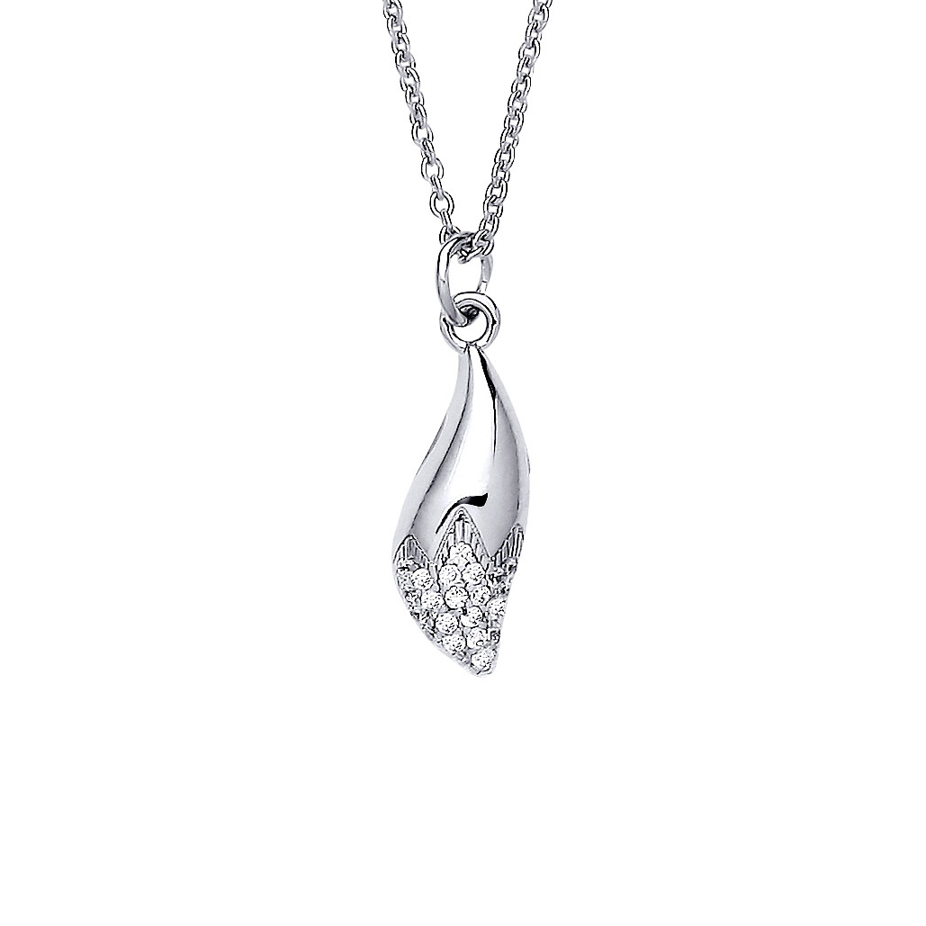 Silver Jewelco London CZ Snow Capped Petal Flame Pendant Necklace 16 + 2 inch