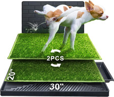 Dog Potty for Indoor or Porch, 2 Pcs Artificial Grass Training Pads with Pee Baf