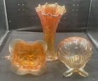 VINTAGE CARNIVAL N TREE TRUNK VASE, DUGAN QUESTION MARKS & HOBSTAR REVERSED