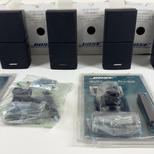 5 (Five) Bose Double Cube Speakers Lifestyle Acoustimass Black + 3 Mounting Kits - Picture 7 of 13