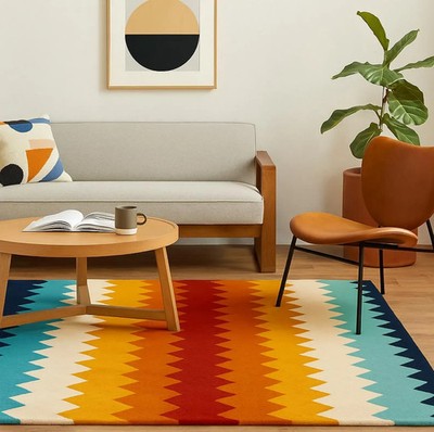 Handmade Wool Tufted Rug: Bold Geometric Zigzag, Boho Style Personalized Gifts