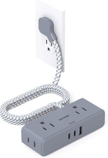 Extension Cord 10 Ft, Flat Plug Power Strip, 4 Widely Outlets with 3 USB Ports