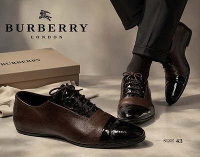 Burberry London Men s Brown Black Patent Leather Lace-Up Shoes Size 43