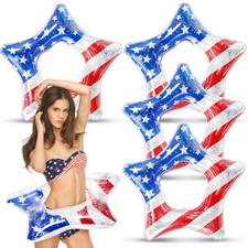 USA Inflatable Pool Floats - 35In American Flag Pool Tubes Patriotic Star Sha...