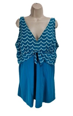 Roaman's Women Plus Size 24W Blue Multi Ruffled Tankini Swim Suit One Piece 272A