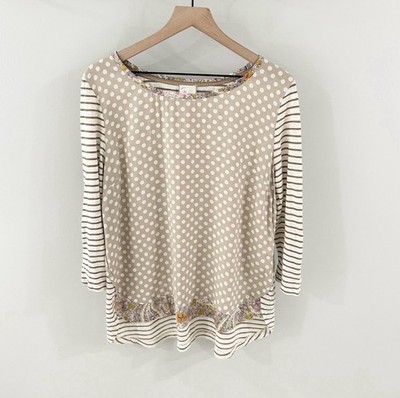 Anthropologie Postmark Multi Pattern Blouse Beige Size Large