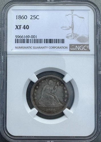 1860 25C Seated Liberty Quarter -  NGC XF 40