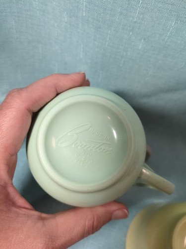 VTG MCM Melamine Melmac Cups Mugs Mint Green Yellow Gray Boonton USA Lot of 3 - Picture 4 of 12